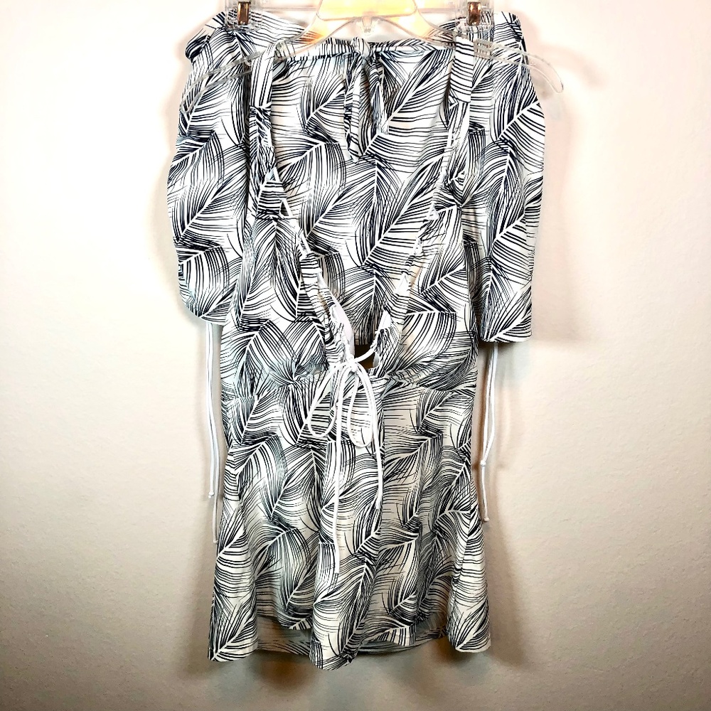 Tropical XXXL, Swim Suit, 2 Piece Set, full mid & bottom coverage, White & Blue
